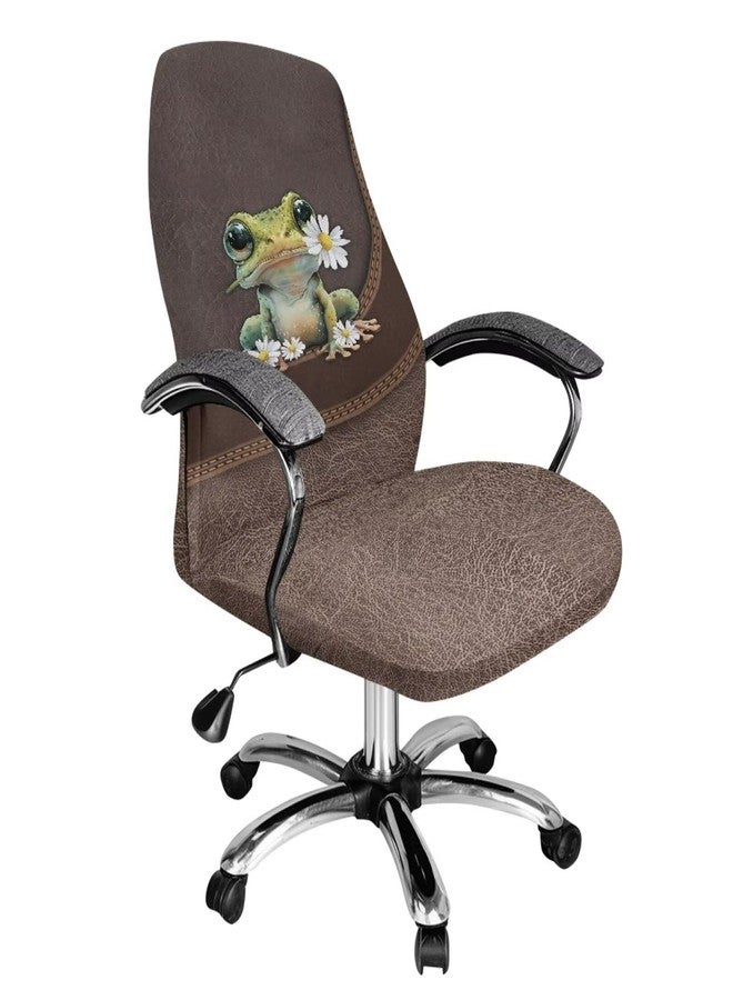 Wanyint Frog Daisy Brown Desk Chair Cover Stretch Office Chair Slipcover Dustproof Desk Computer Chair Cover High Back Chair Protective Cover Easy to Install, L - Image 1